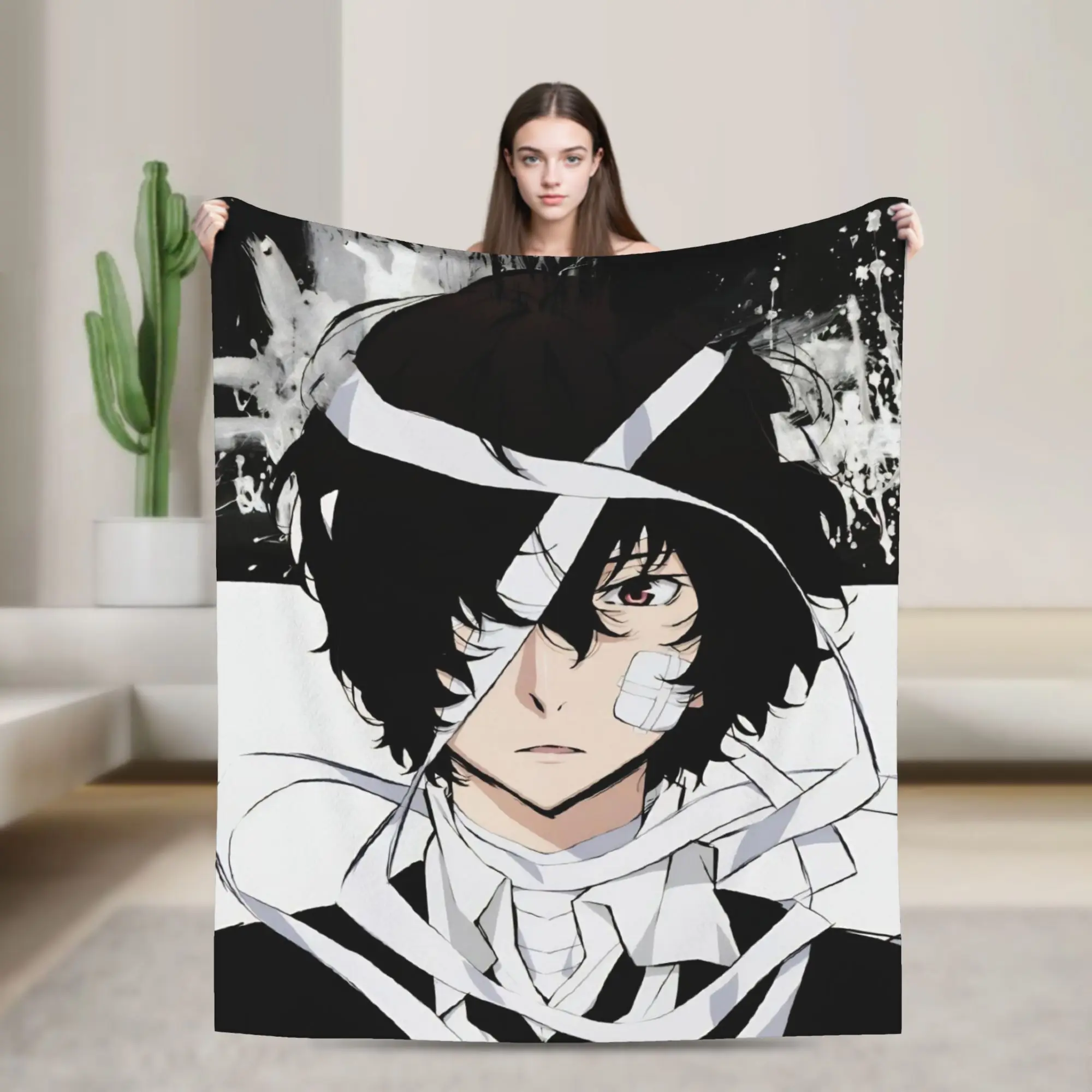 Dazai Bungo Stray Dogs Blanket Flannel Printed   Multifunction Super Warm Throw Blanket for Home Travel Quilt