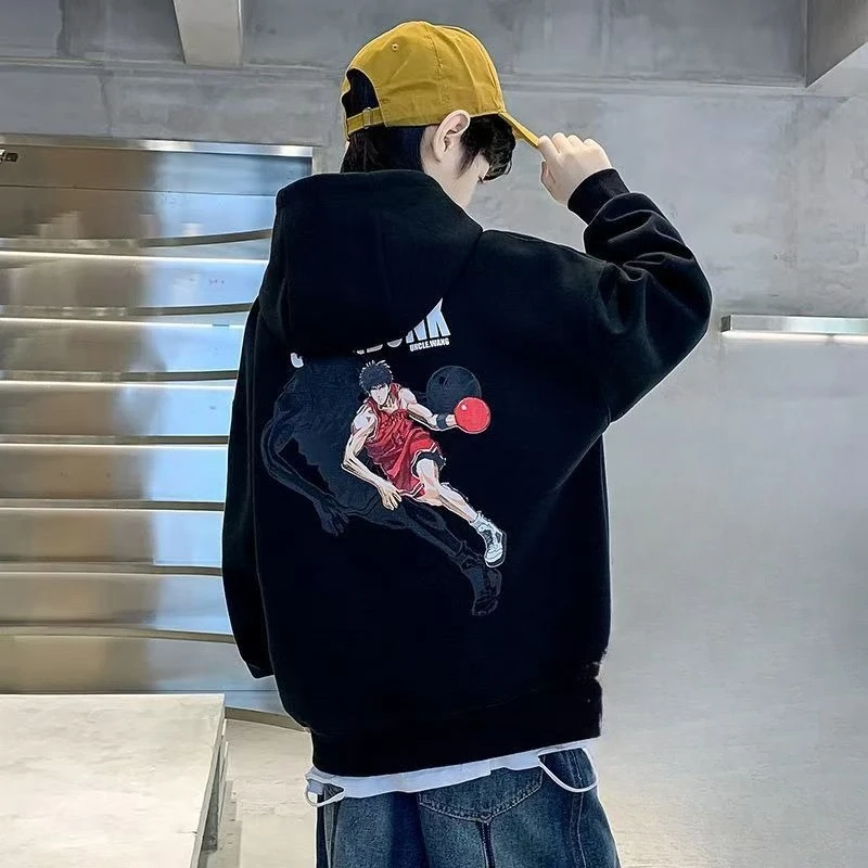 

Осень-зима 2022, свободный крой для мальчиков среднего размера, корейский стиль, утолщенный свитшот с капюшоном на флисовой подкладке, красивый топ