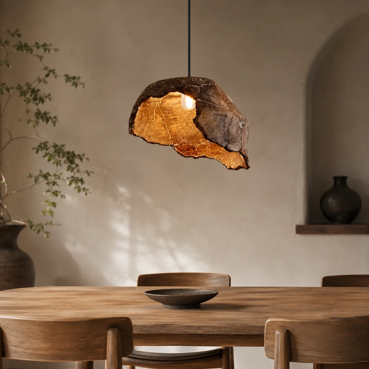 Wabi Sabi Lotus Pendant Light Japanese Zen Hanging Lamp for Dining Room Tea House Bedroom Guesthouse Decor