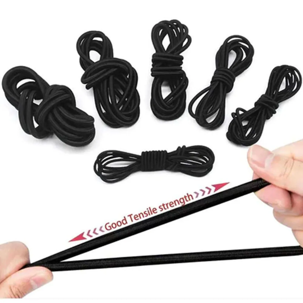 Black Strong Elastic Bungee Shock Cord Stretch String Rope, Marine Grade Tarps Tie Down Straps for Camping, Trailer Strap, Shoe