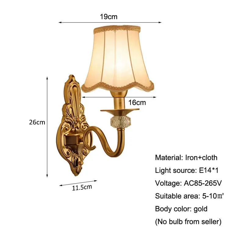 European Style Wall Lamp Bedroom Bedside Fabric Lamp Creative Living Room Study Corridor Iron Study Reading Lighting