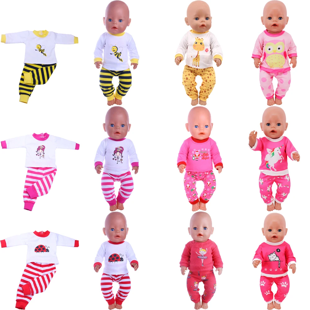 Animal Print Pajamas 43cm  Reborn Doll Clothes 18inch Girl American Outfits Long Sleeved+Pants,Our Gneration Baby Toy Gift