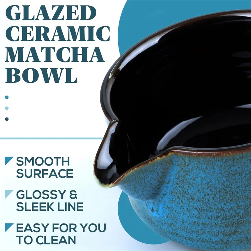 

ABMI- Matcha Tea Bowl Set With Pouring Spout- Ru Kiln Tea Whisk Included, Tea Making Tools,