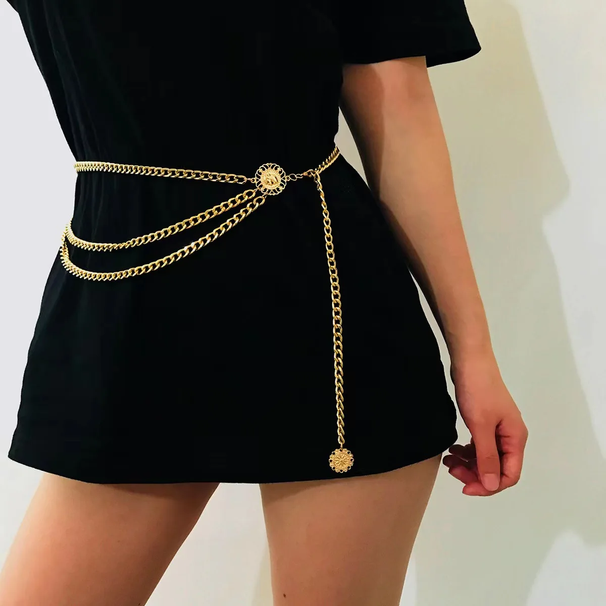 European and American Women's Alloy Multi-layer Exaggerated Body Chain Trendy Retro Queen Head Pendant Versatile Waist Chain