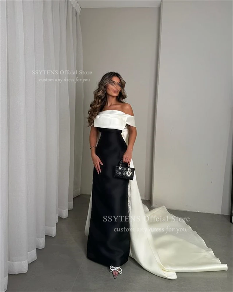 SSYTENS Vintage Mermaid Prom Dresses Elegant Off Shoulder Women Formal Party Gowns Black White Customized Dubai Evening Dress