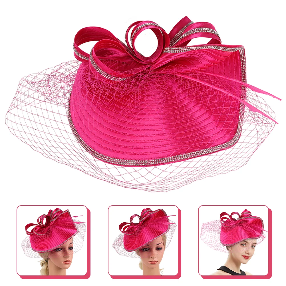 

Cocktail Party Hat Pink Headband Wedding Hairband Net Tea Fasinators for The Fascinators Women Abs Bride Headdress 1920s