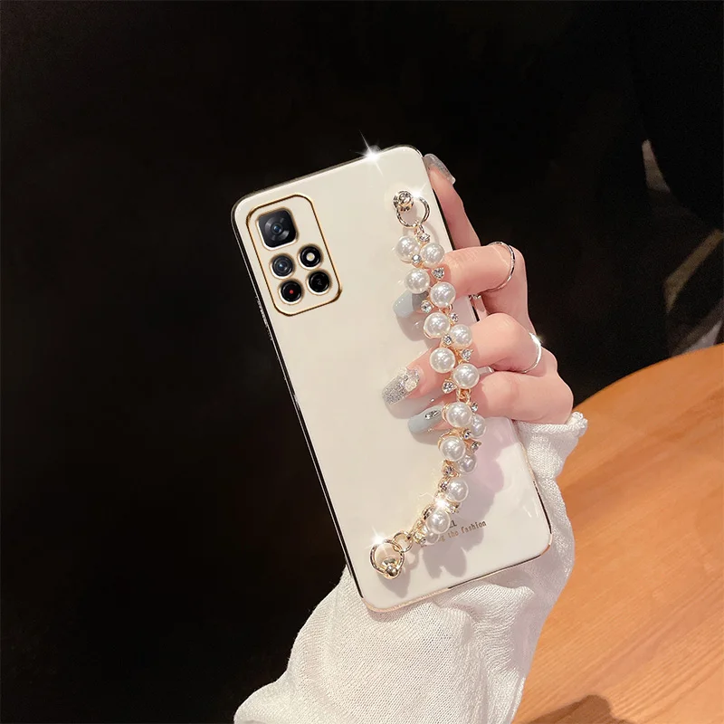 Luxury Diamond Pearl Bracelet Chain Painting Case for Xiaomi Redmi Note 11 Pro 11S 11E 4G 5G Coque Soft Silicone Cover