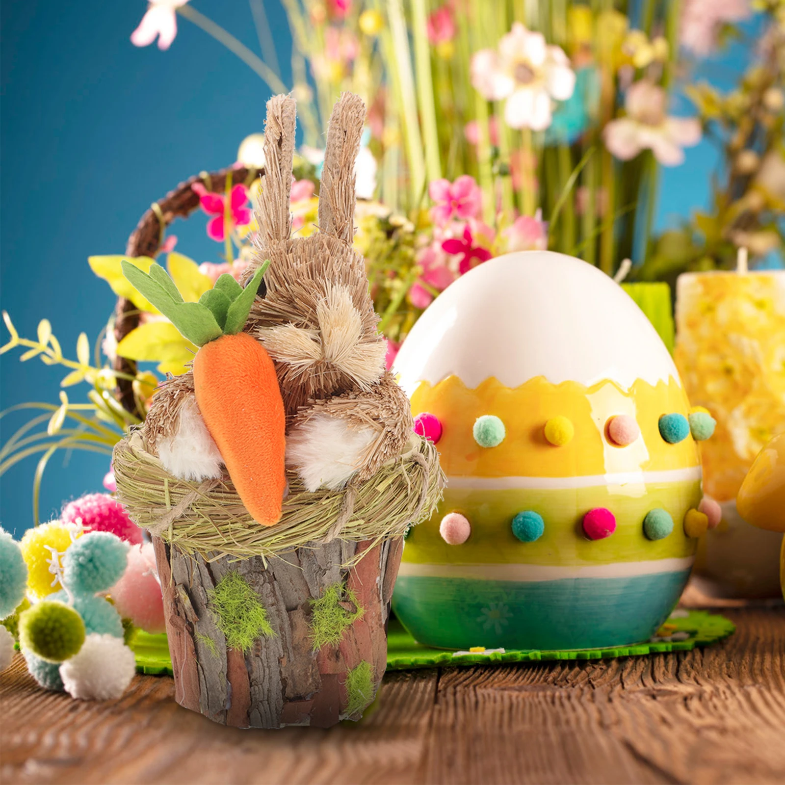

Easter Bunny Statue Decor Straw Bunny Lightweight Desktop Rabbit Ornament Garden Decor Straw Woven Rabbit Easter Party Favor