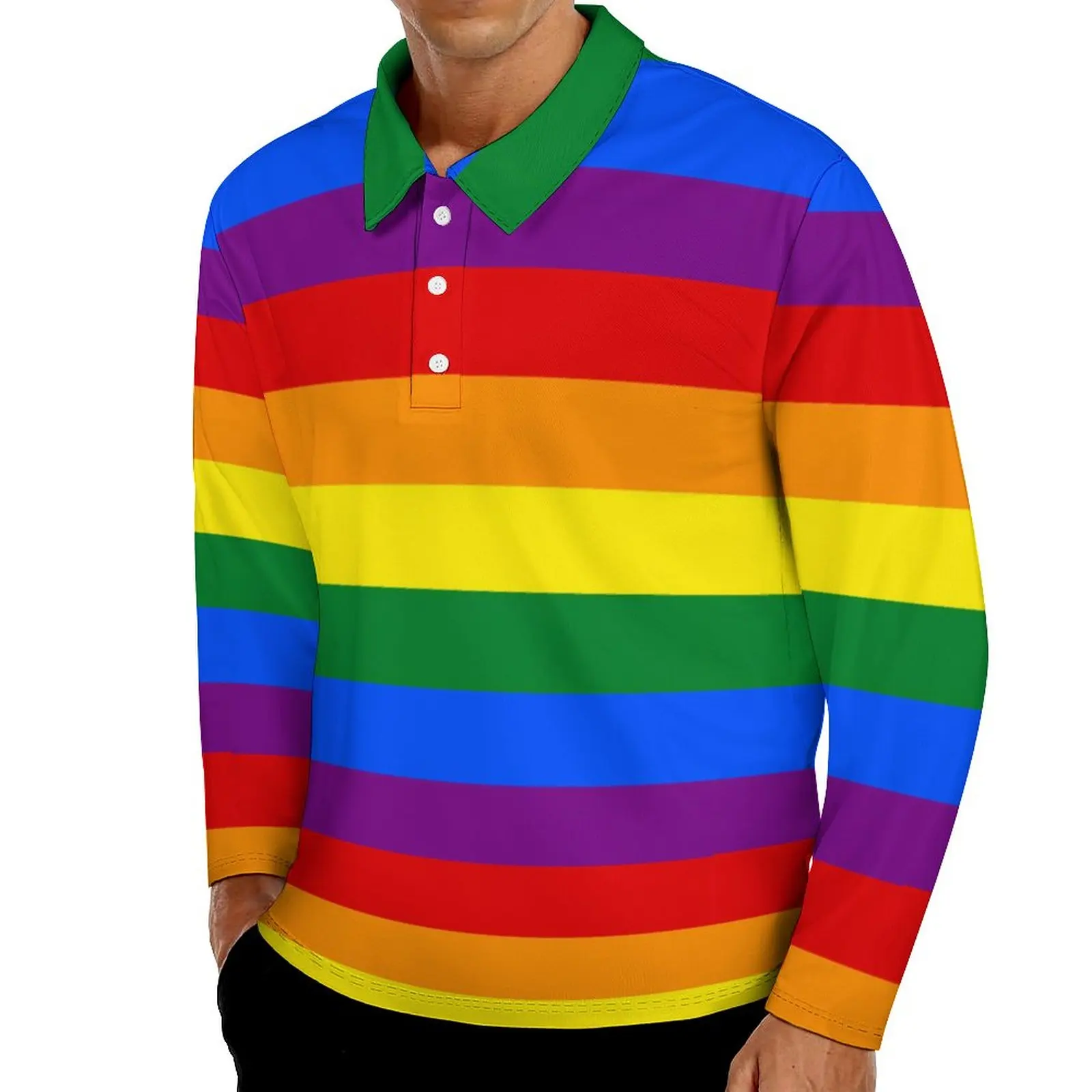 

ЛГБТ Радужная повседневная рубашка-поло с флагом гордости, полосатые футболки с длинными рукавами и графическим рисунком, весенняя забавная одежда большого размера, подарок