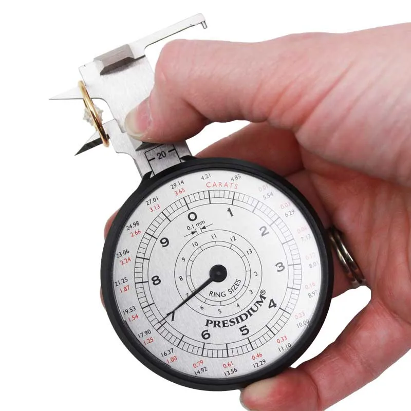 Presidium PDG Dial Gauge Analog Gemstone Gauge Measures 0-23mm Converts to Carat & Ring Size Measurement Tool for Jewelers