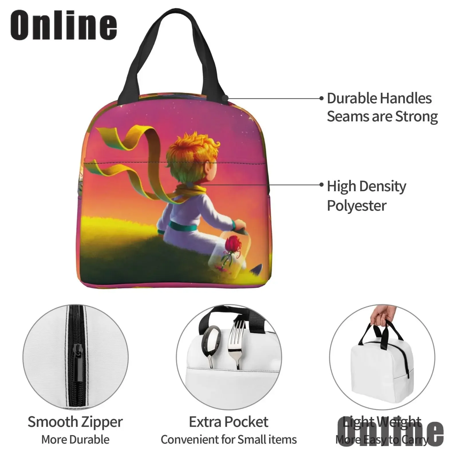 The Little Prince Resuable Lunch Box for Women Multifunction Thermal Cooler Food Insulated Lunch Bag Office School Picnic