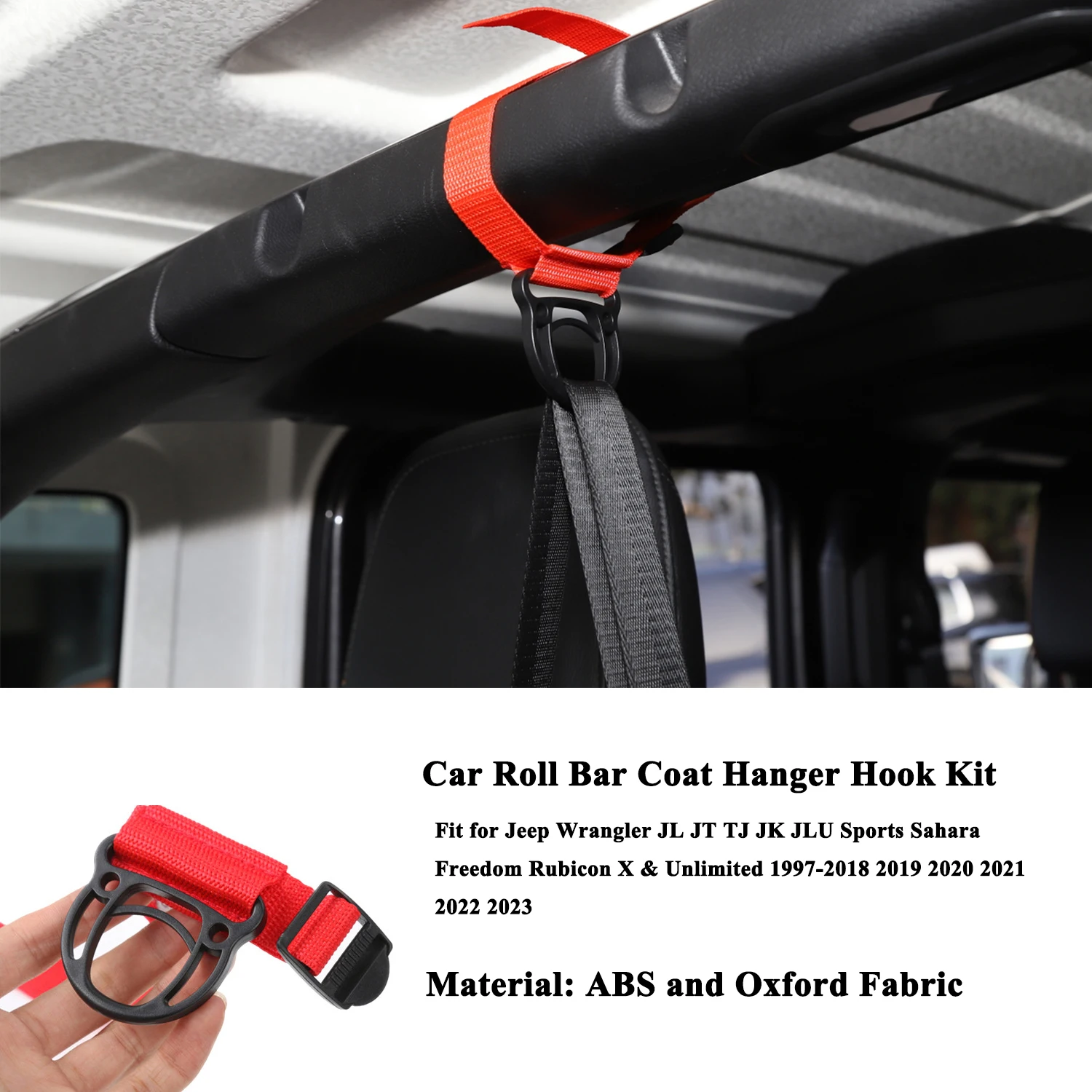 Roll Bar Clothing Hanger Hook Kit for Jeep Wrangler CJ YJ LJ TJ JK JKU JL JLU 4XE Gladiator JT Coat Hanging Rope Accessories