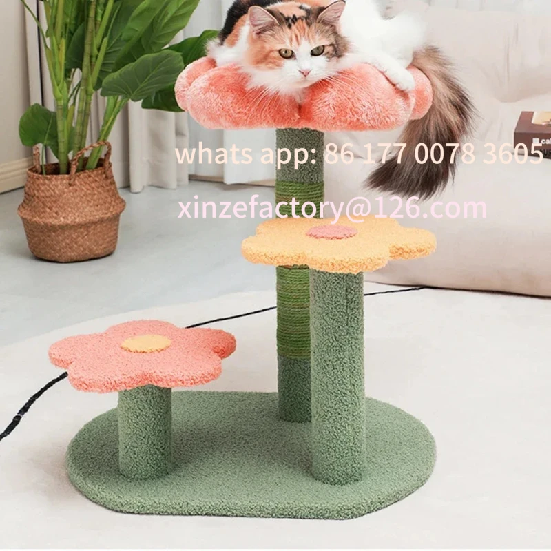 

Customizable quality popular interactive floral cat tree climbing pet sisal flower catcher Climber Bed