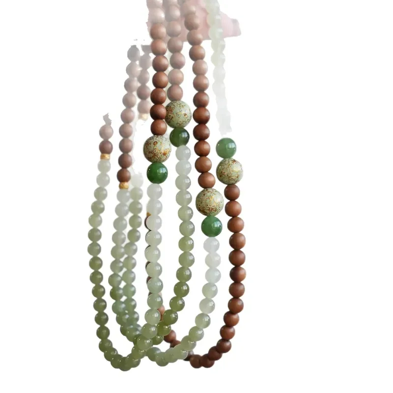 "Pear Chunxue" Natural Old Mountain Sandalwood Hetian Jade Crystal Bracelet New Chinese Lacquer Bracelet Multi-circle Gift