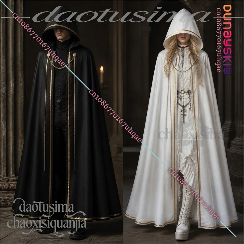 831Witch Wizard Cosplay Medieval Hooded Cloak Renaissance Cape Hood White Black Retro Goth Uniform 2026 Halloween Party Outfit - view 2