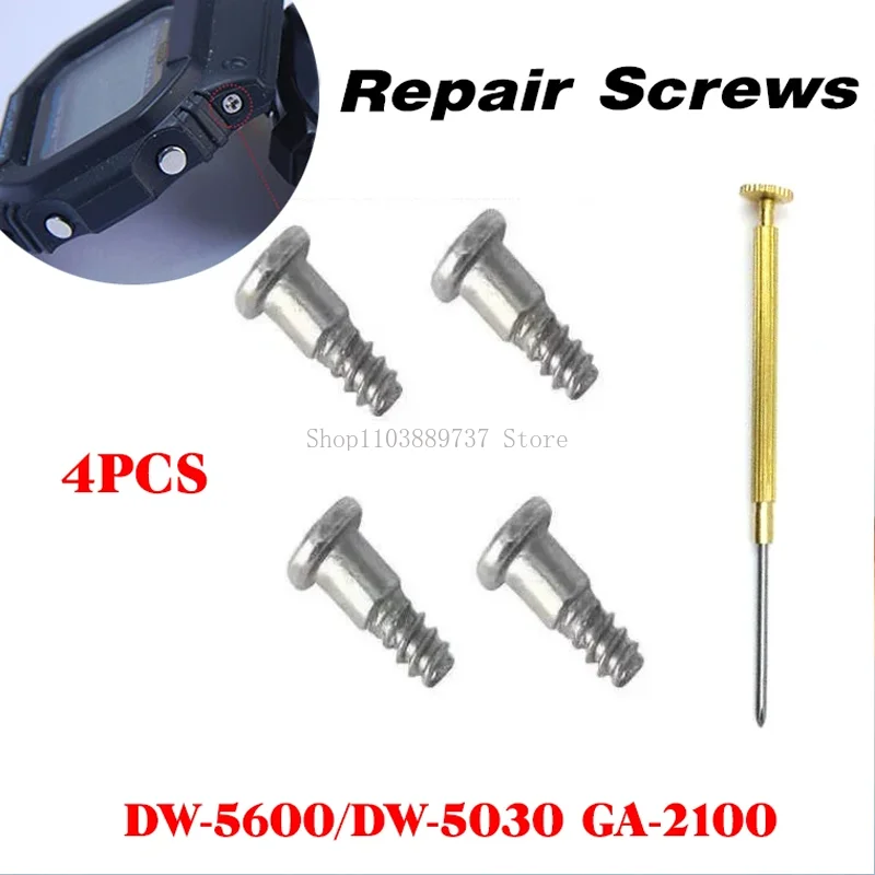 for Casio DW-5600/DW-5030 GW-M5610 GA-2100 Series 4pcs Watch Case Screws Stainless Steel Screw Bezel Screws with Tool Accessory