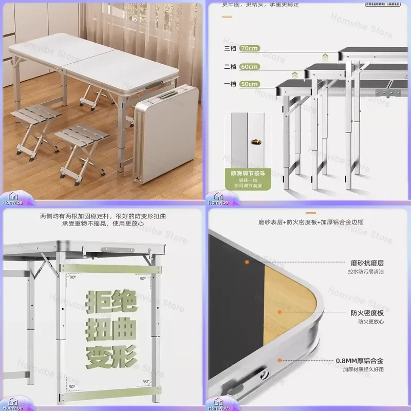 Folding Table Portable Outdoor Lifting Work Table for Camping Picnic Night Market Stall with Chairs