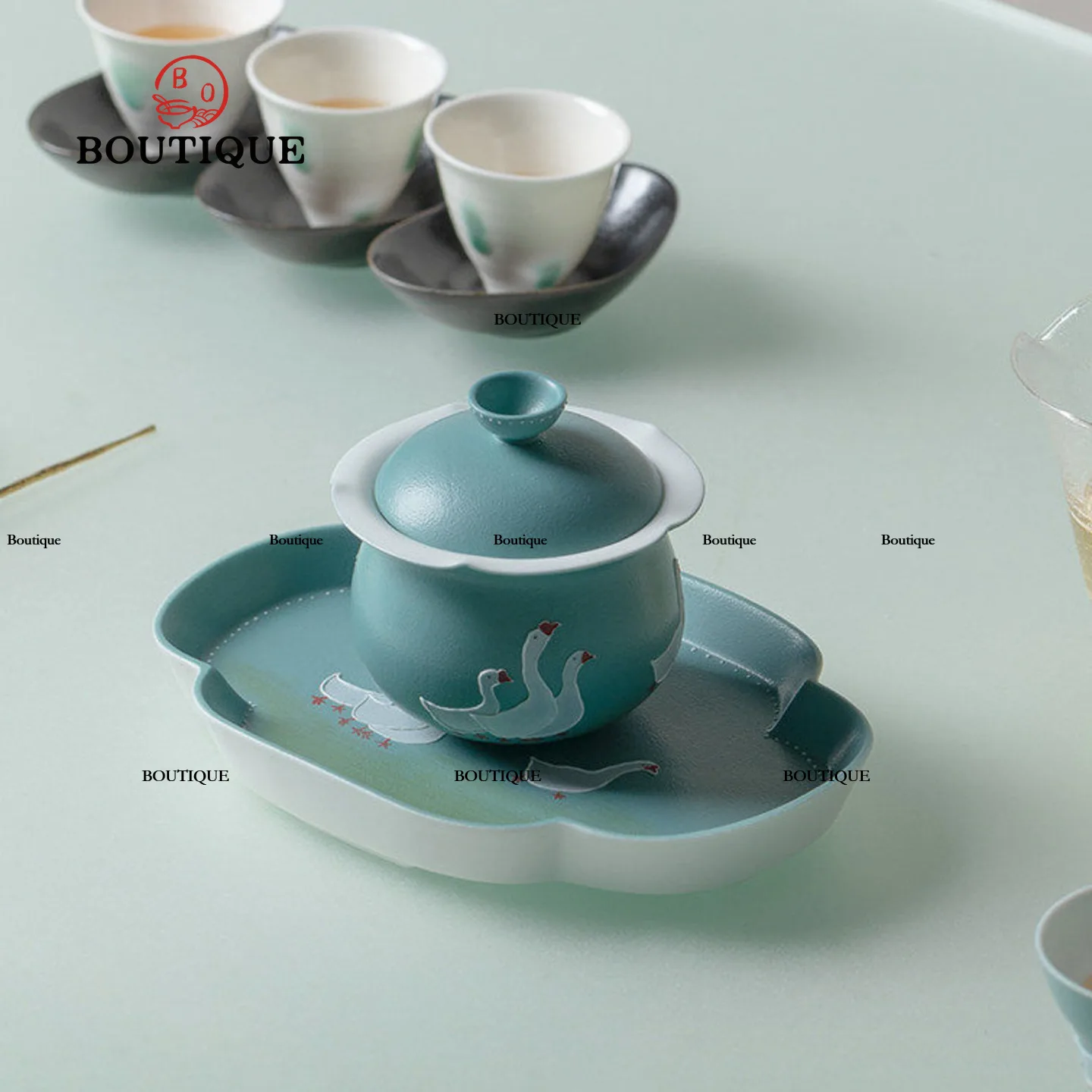 Hand-Painted White Goose Gaiwan Ceramic Tea Bowl Chinese Teacup Creative Gaiwan Porcelain Tool Cup Kung Fu Jingdezhen Ceramics