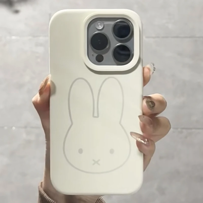 

New Kawaii Miffy Simple Cartoon Black Line Rabbit-head Soft Silicone All-cover Phone Case iPhone 16 15 14 12 13 11 Pro Max