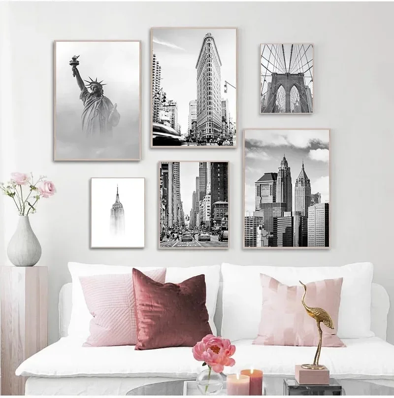 

New York Statue Of Liberty Black White Nordic Posters And Prints Wall Art Canvas Painting Wall Pictures For Living Room Decor