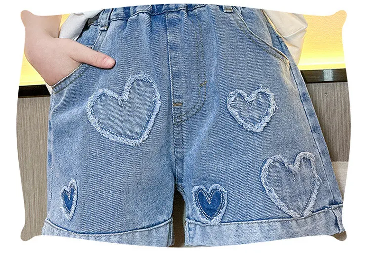 Mädchen-Shorts mit Herzmuster, hohe Taille, Sommer-Sonderangebote, Teenager-Kinder-Mode-Jeans, kurze Hosen für Kinder, Kleidung für 5-14 Jahre – Detail 7