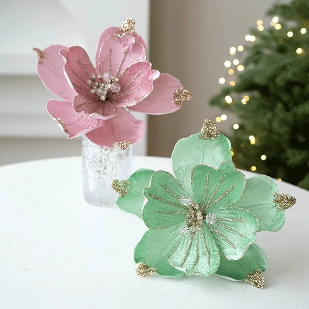 

22cm Artificial Christmas Flower Realistic Beautiful Christmas Tree Wreath Handmade Shiny Xmas Tree Ornaments Wedding Gift