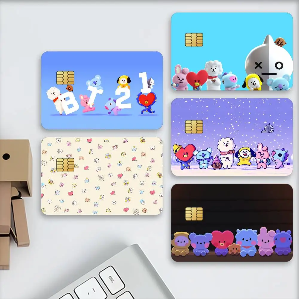 Cartoon K-B-BT21-T Credit Decorative Card Stickers Suitable For Bank Cards Metro Transit Anti-scratch Gift 4PCS