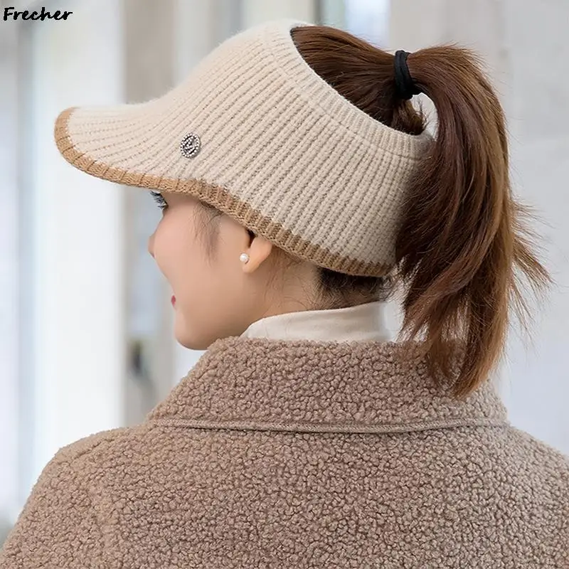 Women Winter Knitted Hats 2024 Outdoor Crochet Wool Caps Elastic Baseball Cap Comfortable Ponytail Beanie Hat Warm Skullies