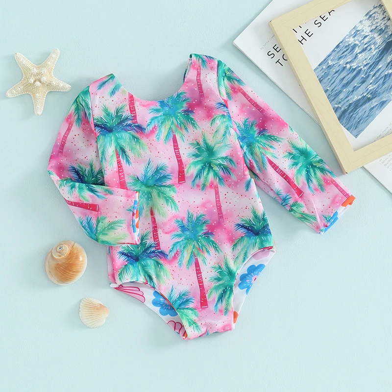 Baby Kids Girl Swimwear Floral Print Back Bandage Knot Cutout Monokini Swimsuits Bathing Suits Beachwear