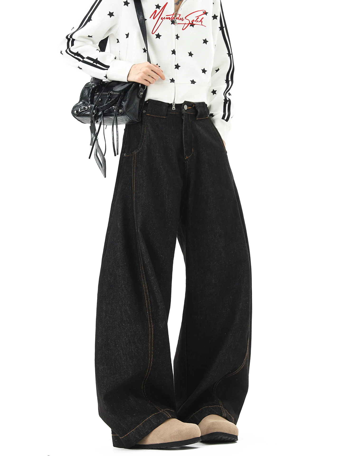 

Bla Denim Men's Casual Straight Leg Jeans Spring American High Street Patchwork Wide Leg Long Pants Faionable Comfortable