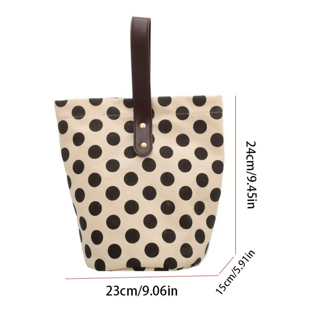 Wave Point Polka Dot Canvas Bucket Bag Vintage Lattice Korean Style Handbag Tote Bag Large Capacity Mummy Bag Storage Bag