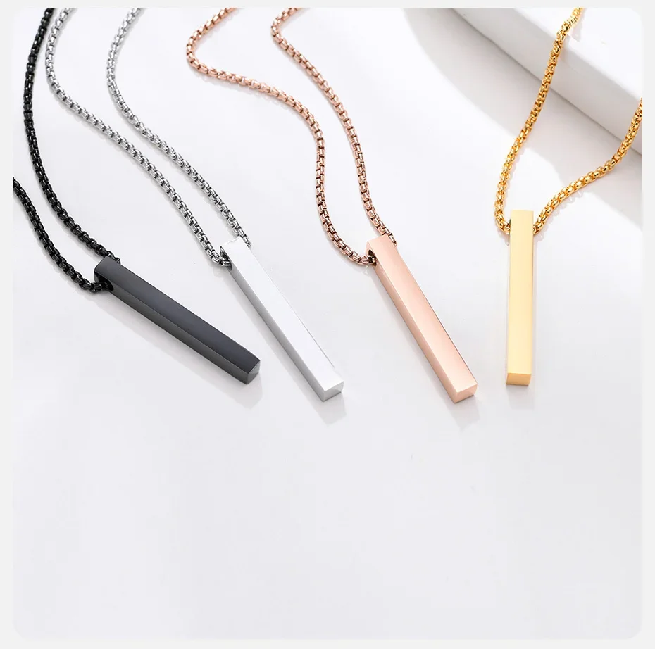 Pillar Necklace Men Women Stainless Steel 3D Bar Pendant Necklace Minimalist Simple Casual Unisex Neck  Delicacy Gifts