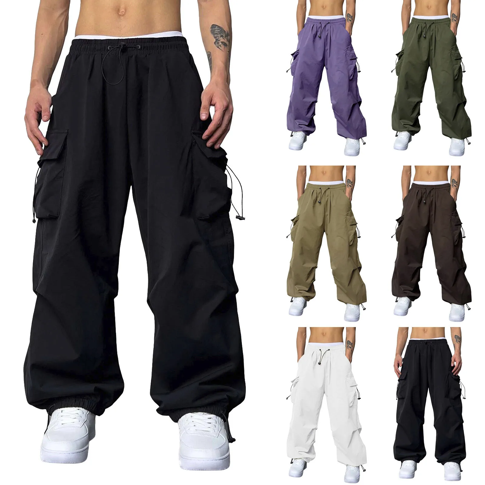 Pantalones de paracaídas Cargo para hombre, ropa de calle de gran tamaño Harajuku Y2k, Joggers de pierna ancha de Hip Hop, ropa técnica holgada,