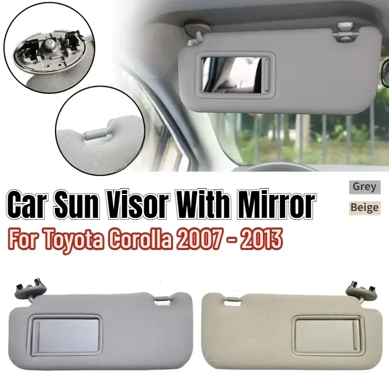 Para Toyota Auris Corolla 2008-2013 visera Interior con espejo gris/Beige parasol de doble cara para el lado del conductor y del pasajero