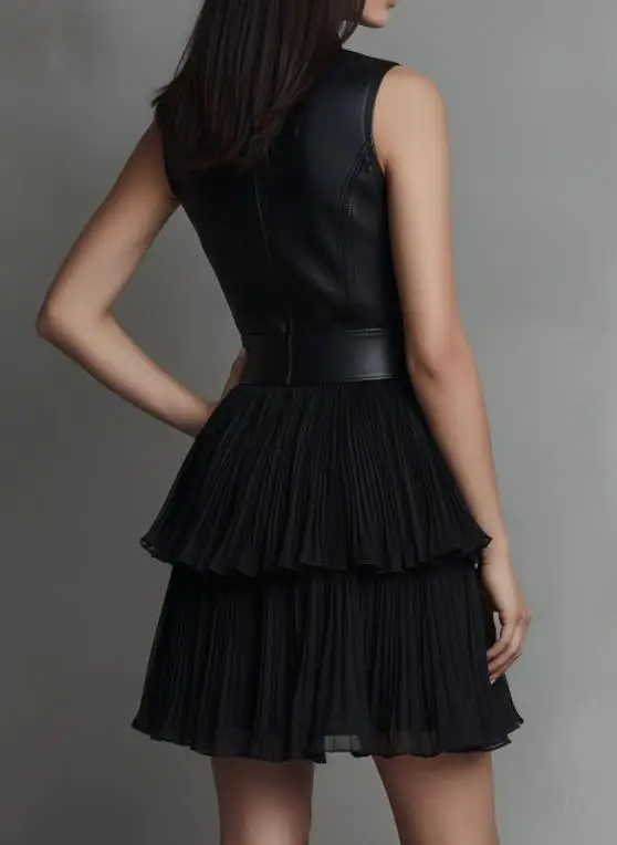 

2026 Summer New Women's Sexy High Waist Leather Double Layered Dress Temperament Commuting Female Fashion Sweet A Line Dresses