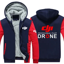 Dji Professional Pilot Drone Men Autumn and Winter Men's Solid Color Patchwork Coat Fleece Thickened Hoodie Casual Comfortable