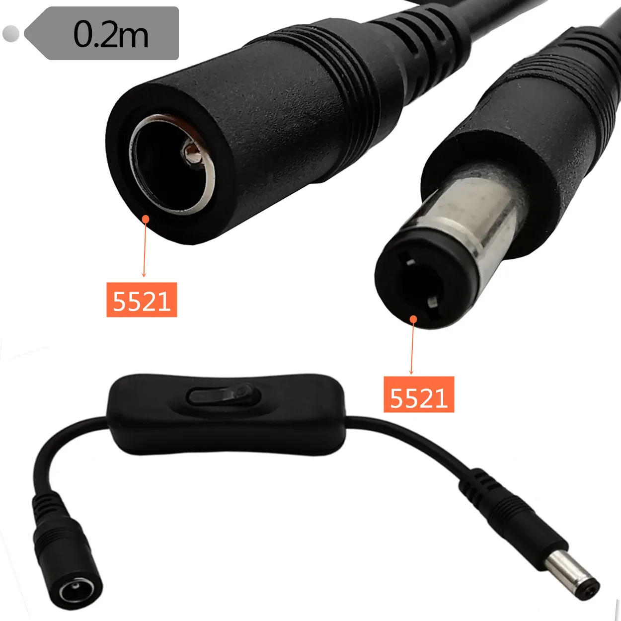 تيار مستمر 5.5*2.1 مللي متر ذكر إلى أنثى سلك الطاقة تمديد كابل 3A كابل مع on / off التبديل ل 5050 3528 LED قطاع CCTV الأمن Camer