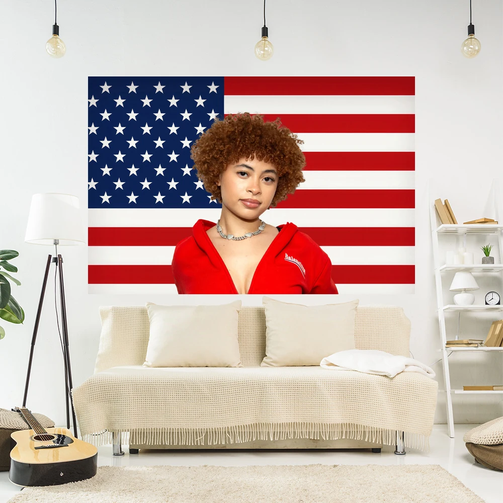 Ice Spice Rapper Poster Tapestry Aesthetic Meme Printed Flag Bedroom Decoration Wall Hanging Carpets Party Backdrop 4 Holes