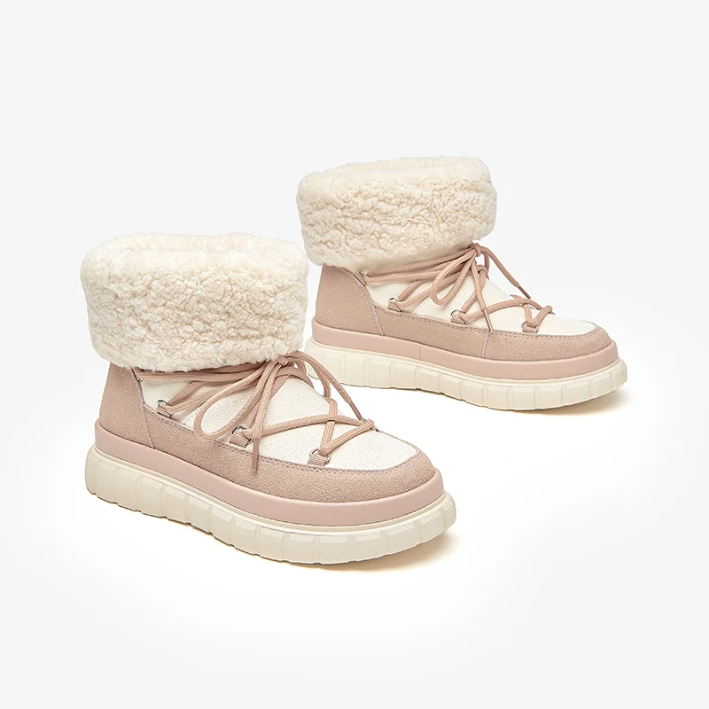 BeauToday Snow Boots Women Cow Suede Ankle Boot Round Toe Slip-On Winter Ladies Warm Fur Shoes Handmade