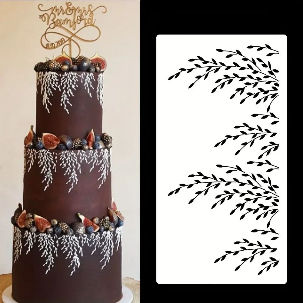 1Pc Willow Branch Pattern Cake Stencil, Food Grade PET Template for Cake, Cookie, Wedding & Party Decor