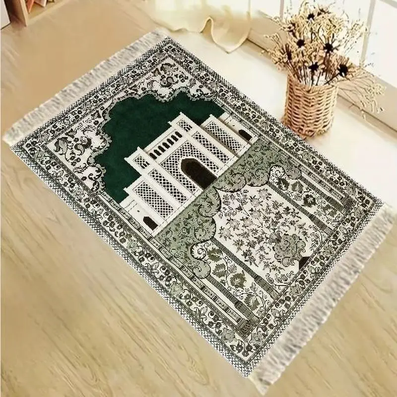 VIKAMA Green Tone Halal Mosque Floral Islamic Prayer Mat Foldable Portable Muslim Janamaz Sajadah Rug Non-Slip Ramadan Eid Gift