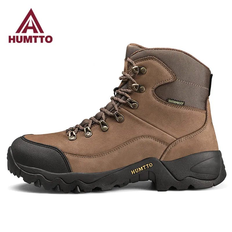 HUMTTO cowhide Outdoor Hiking boots Men waterproof hunting Boots Tactical Desert Combat Ankle trekking shoes Walking Sneakers