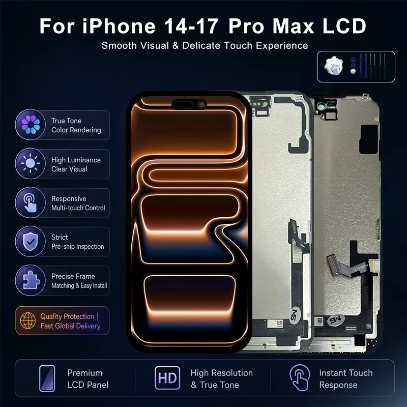 Image of AAA+++ OLED für iPhone 14 15 16 17 LCD Touchscreen Digitizer-Baugruppe für 14 15 Pro 16 Plus 17 Pro Max Incell Ersatzteile