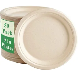 25-50Pack 9&7inch Heavy-Duty Disposable Paper Plates100% Compostable Bagasse Natural Biodegradable Eco-Friendly Sugarcane Plates