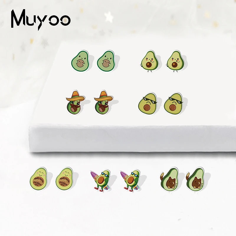 2021 New Cartoon Funny Cartoon Avocado Fruits Cartoon Handcraft Acrylic Epoxy Resin Stud Earrings