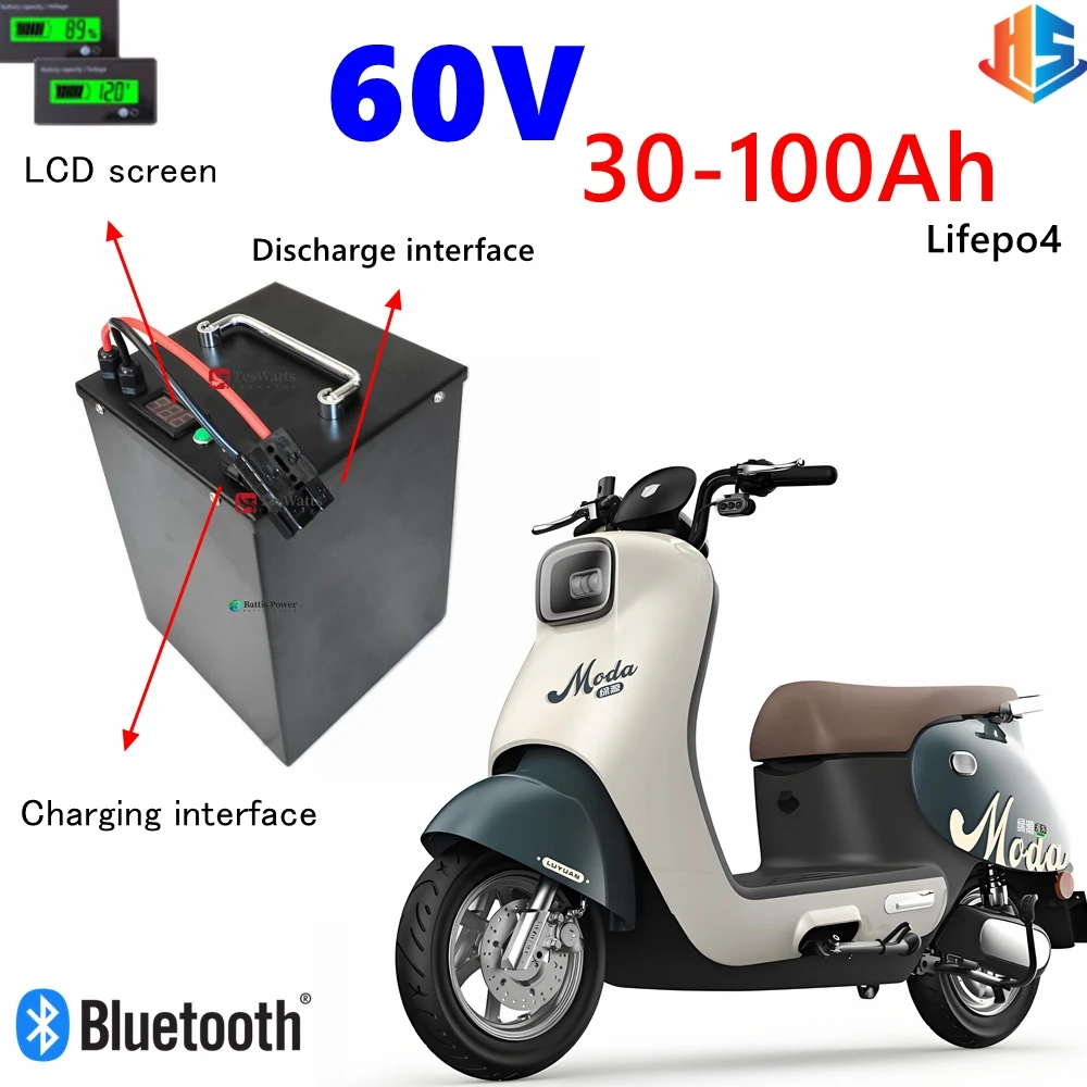 

60V 30Ah Battery 40Ah 50Ah 60Ah 70Ah 80Ah 90Ah 100Ah Lithium Lifepo4 For 1800W 3000W Two-Wheeler Motorcycle Scooter Tricycle