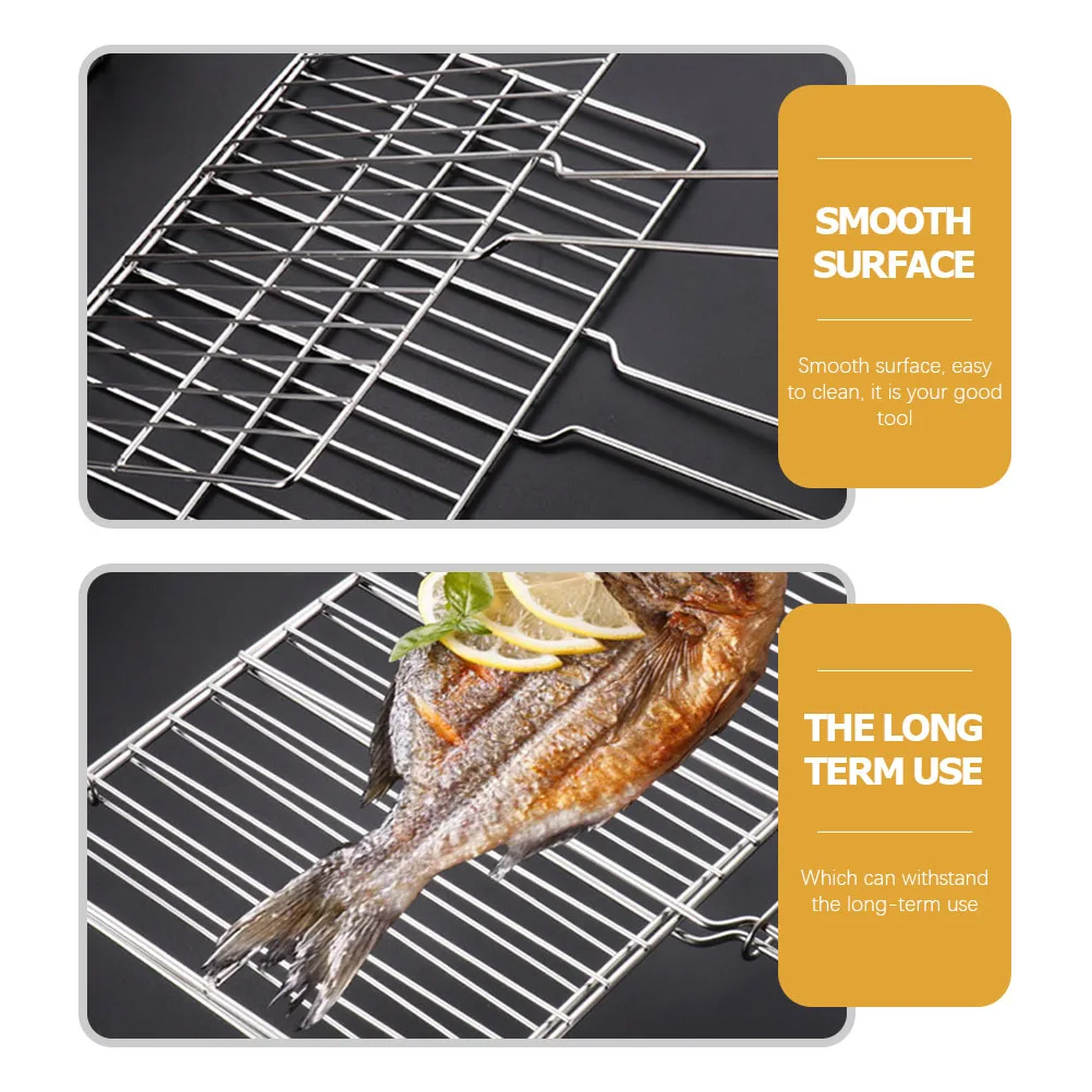 

Stainless Grilling Basket Anti-Scalding Handle Outdoor Bbq Tool Fish Beef Vegetable Grill Rack Clip Style Durable Heat