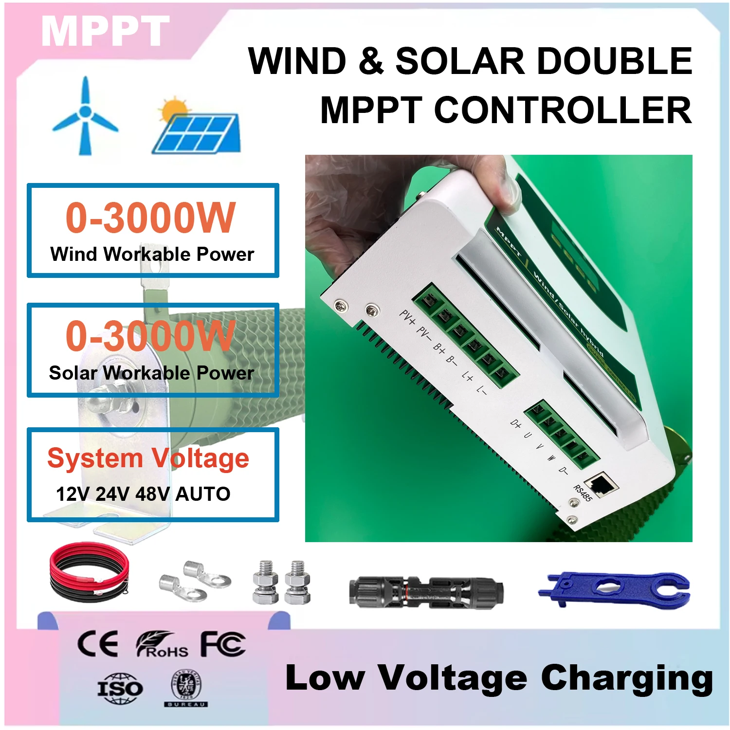 

WIFI MPPT Wind Solar Hybrid Charge Controller Wind 3000W Solar 2500W 2000W 1000W 12V 24V 48V Automatic Hybrid Controller