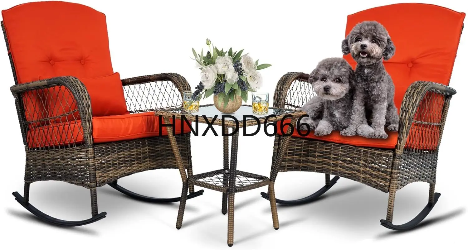 

Wicker Rocking Chairs, Rattan Patio Rocking Chairs, All-Weather Rocking Lawn Wicker Furniture for Porch Deck Garden Backyard