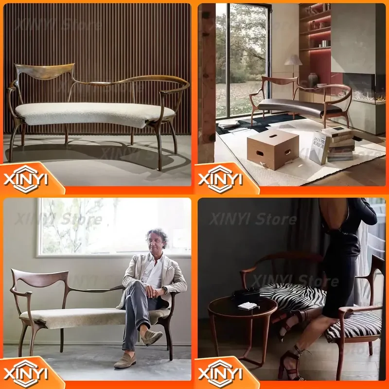 Solid Wood Lounge Chair Minimalist Senior Retro Designer Sofa Chair for Hotel Lobby Reception and Rest